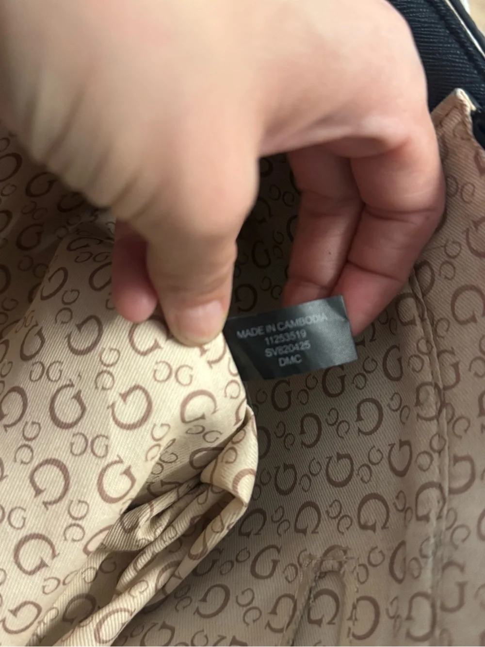 GUESS Gray Monogram Tote with Black Trim and Braided Handles